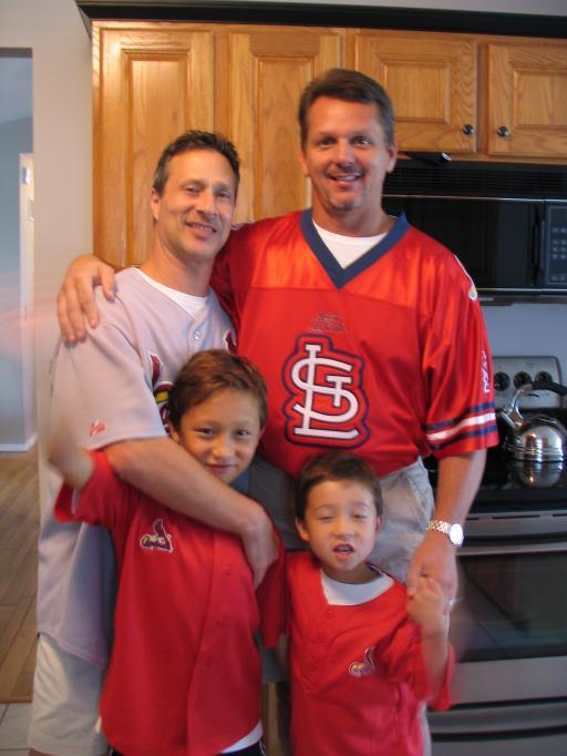 All the boys (Uncle Dave, Dad, Matthew, Ryan) going to the Cardinals game