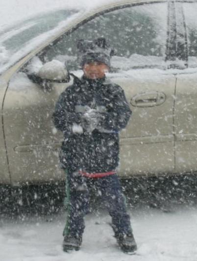 Matthew in the snow during Hanakah