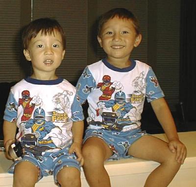 The boys in their new Power Ranger's pajamas