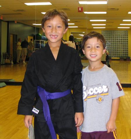 The boys after Matthew passed his purple belt test